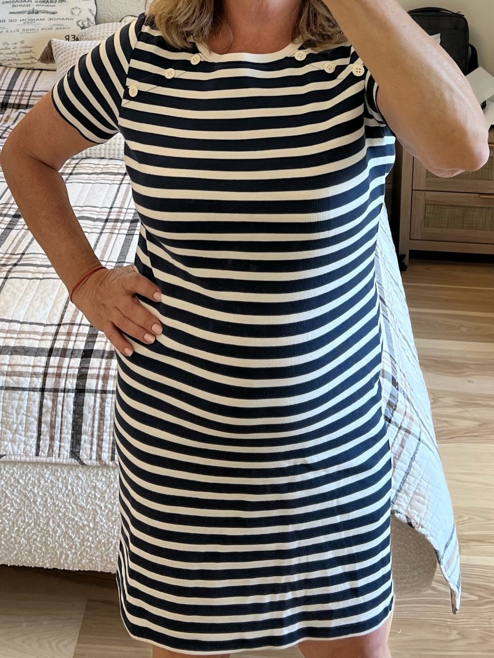 Saint James Navy and White Striped Midi Dress size 38/US 8